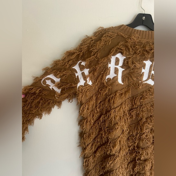 KLEEP Premium Thread Brown Shaggy Fringe Embroidered Pullover Streetwear Men’s S - Picture 11 of 15